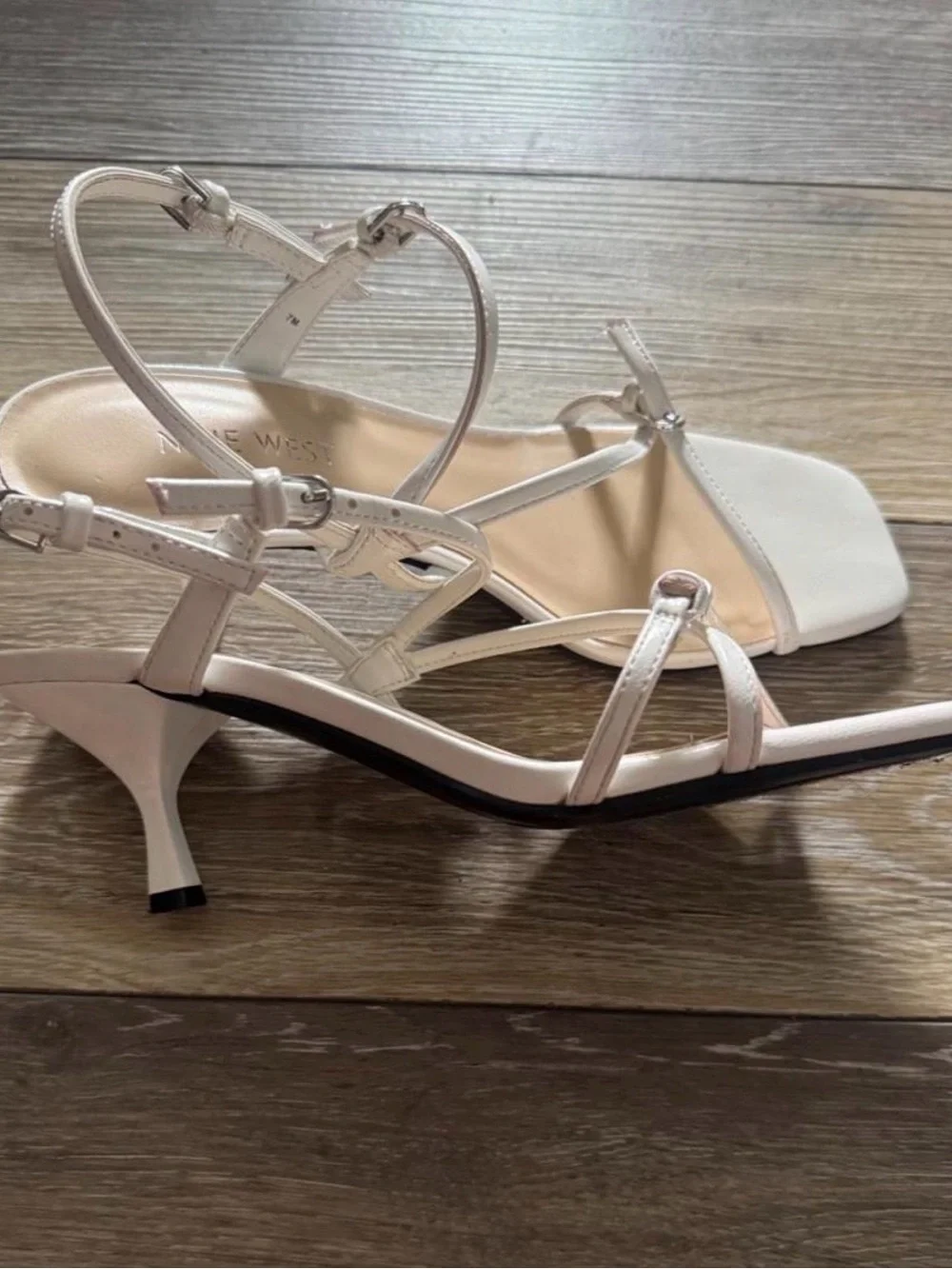 Kitten heels white Nine West Ivory Strappy Square-Toe Heels
